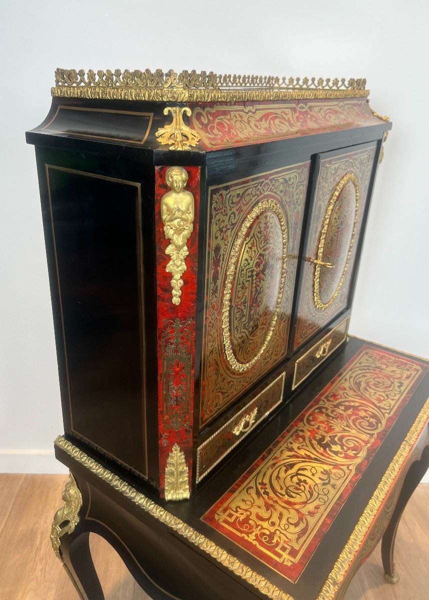 Bonheur Du Jour Desk In Boulle Marquetry From The Napoleon III Period-photo-3