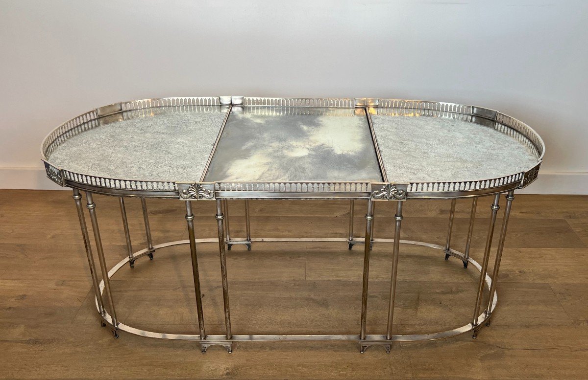 Neoclassical Style Silver Plated Coffee Table With Antiques Mirrors  In The Style Of Jansen-photo-3