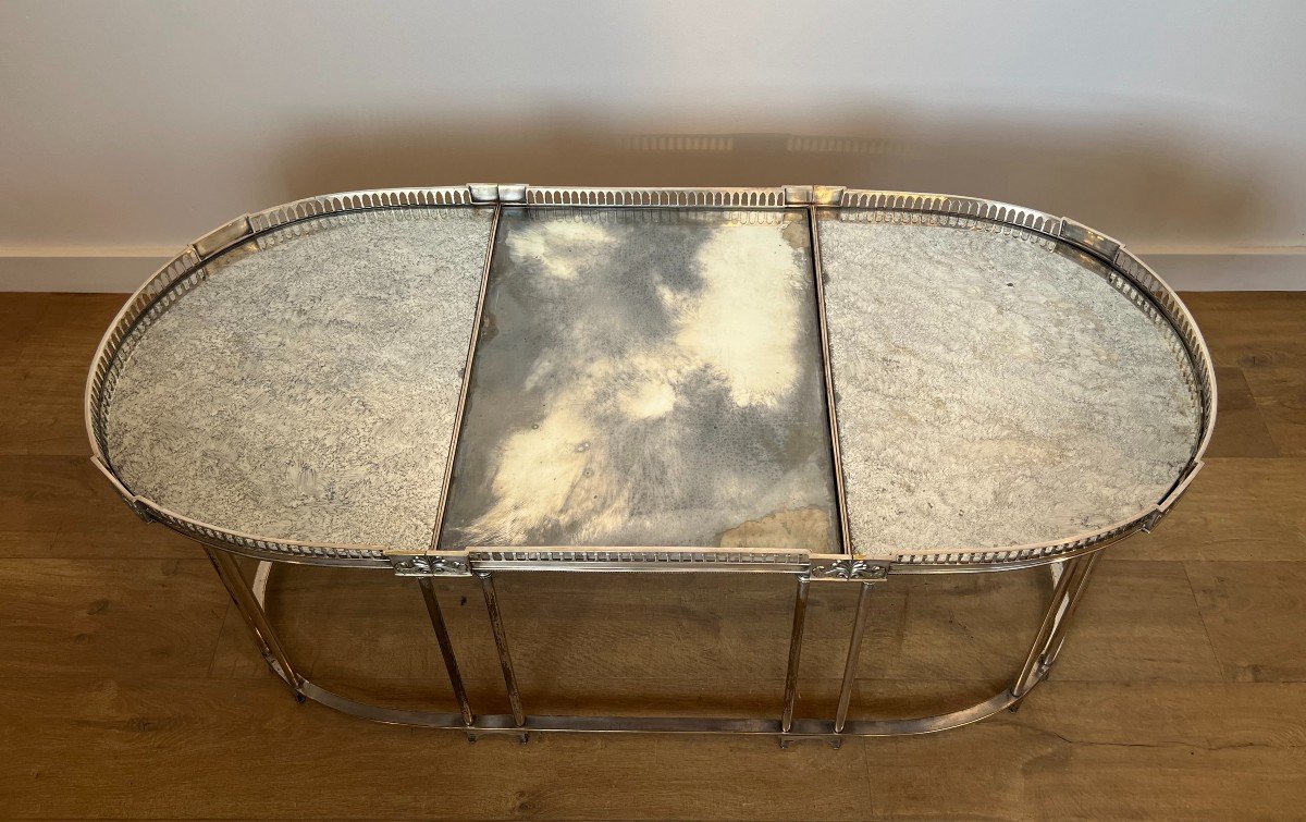 Neoclassical Style Silver Plated Coffee Table With Antiques Mirrors  In The Style Of Jansen-photo-4