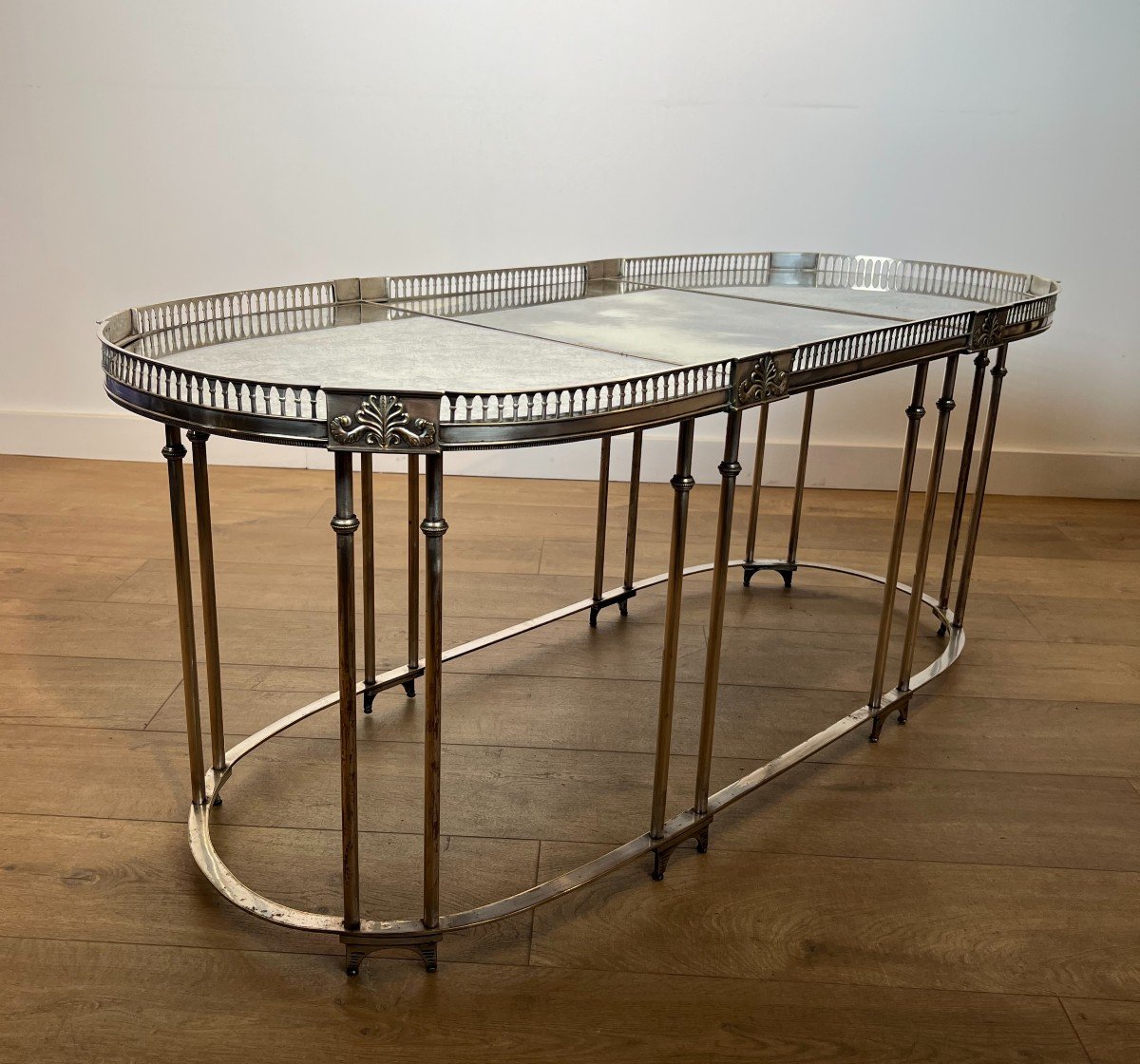 Neoclassical Style Silver Plated Coffee Table With Antiques Mirrors  In The Style Of Jansen-photo-1