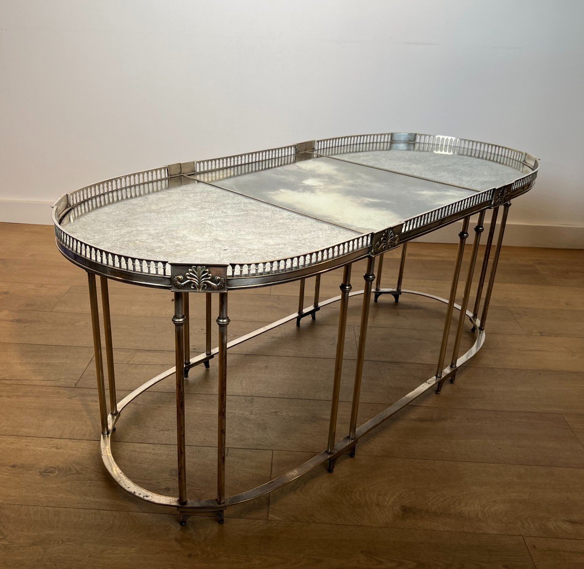 Neoclassical Style Silver Plated Coffee Table With Antiques Mirrors  In The Style Of Jansen-photo-2