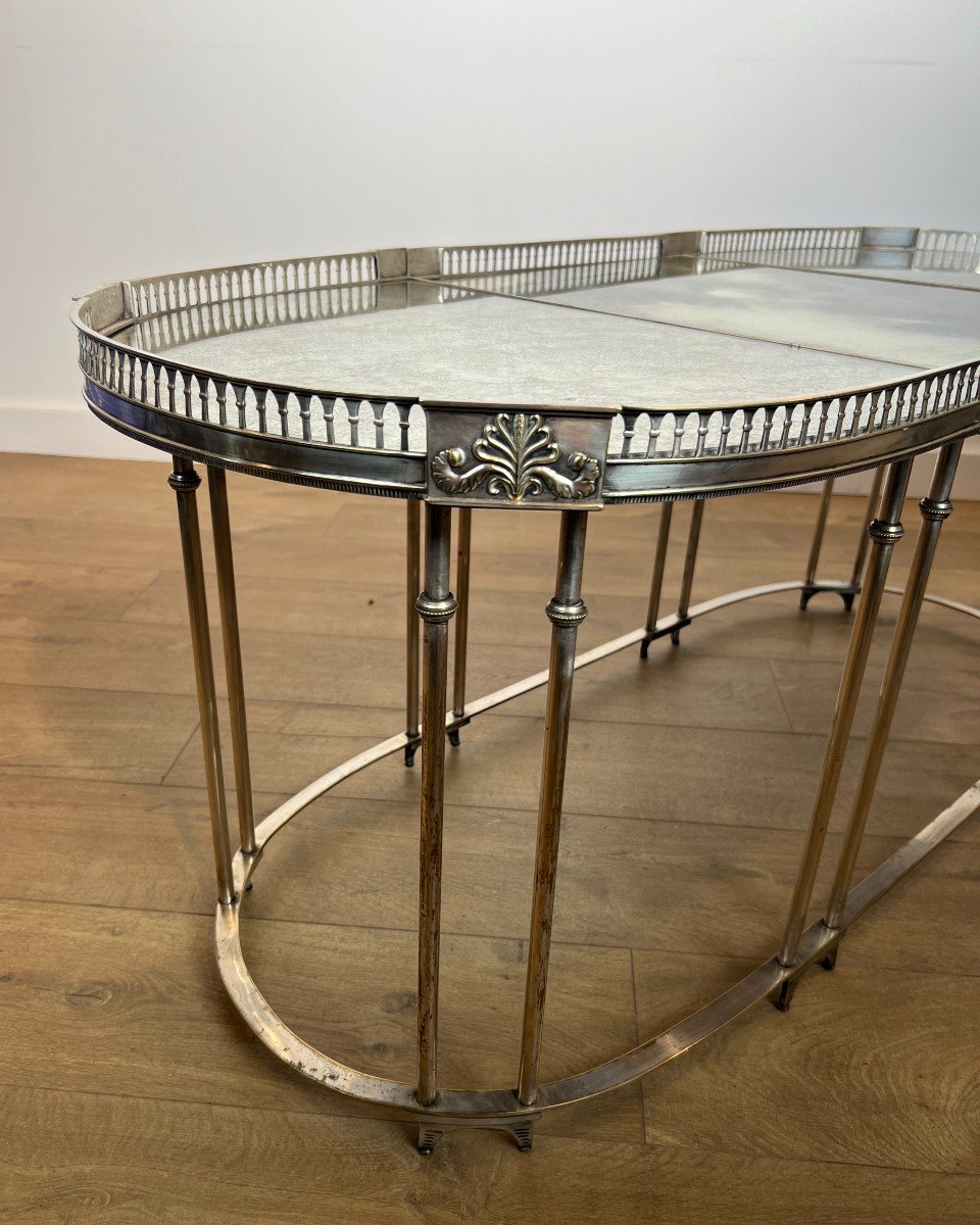 Neoclassical Style Silver Plated Coffee Table With Antiques Mirrors  In The Style Of Jansen-photo-3