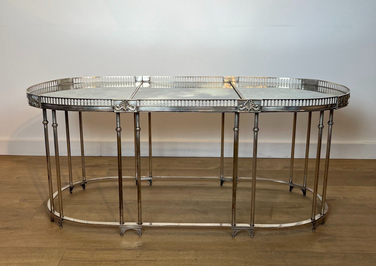 Neoclassical Style Silver Plated Coffee Table With Antiques Mirrors  In The Style Of Jansen