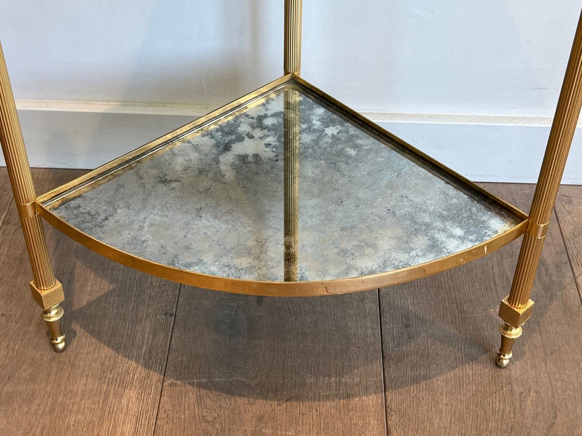 Pair Of Gilt Metal Corner Side Tables With Eglomized Mirror Shelves. French Work -photo-5