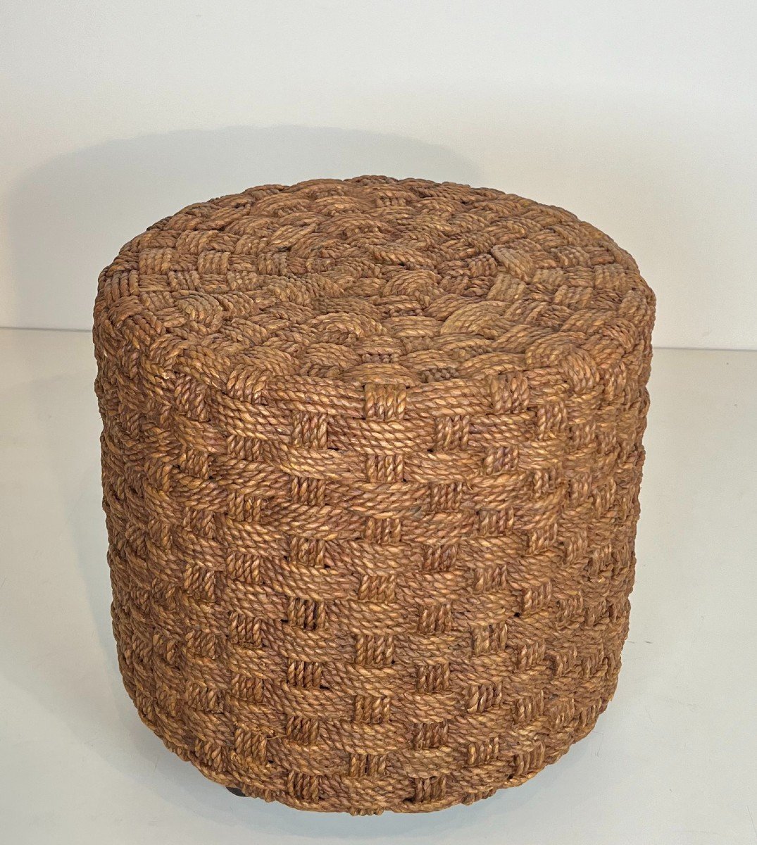 Pair Of Rope Stools With Wooden Round Feet. French Work In The Style Of Adrien Audoux And Frida-photo-4