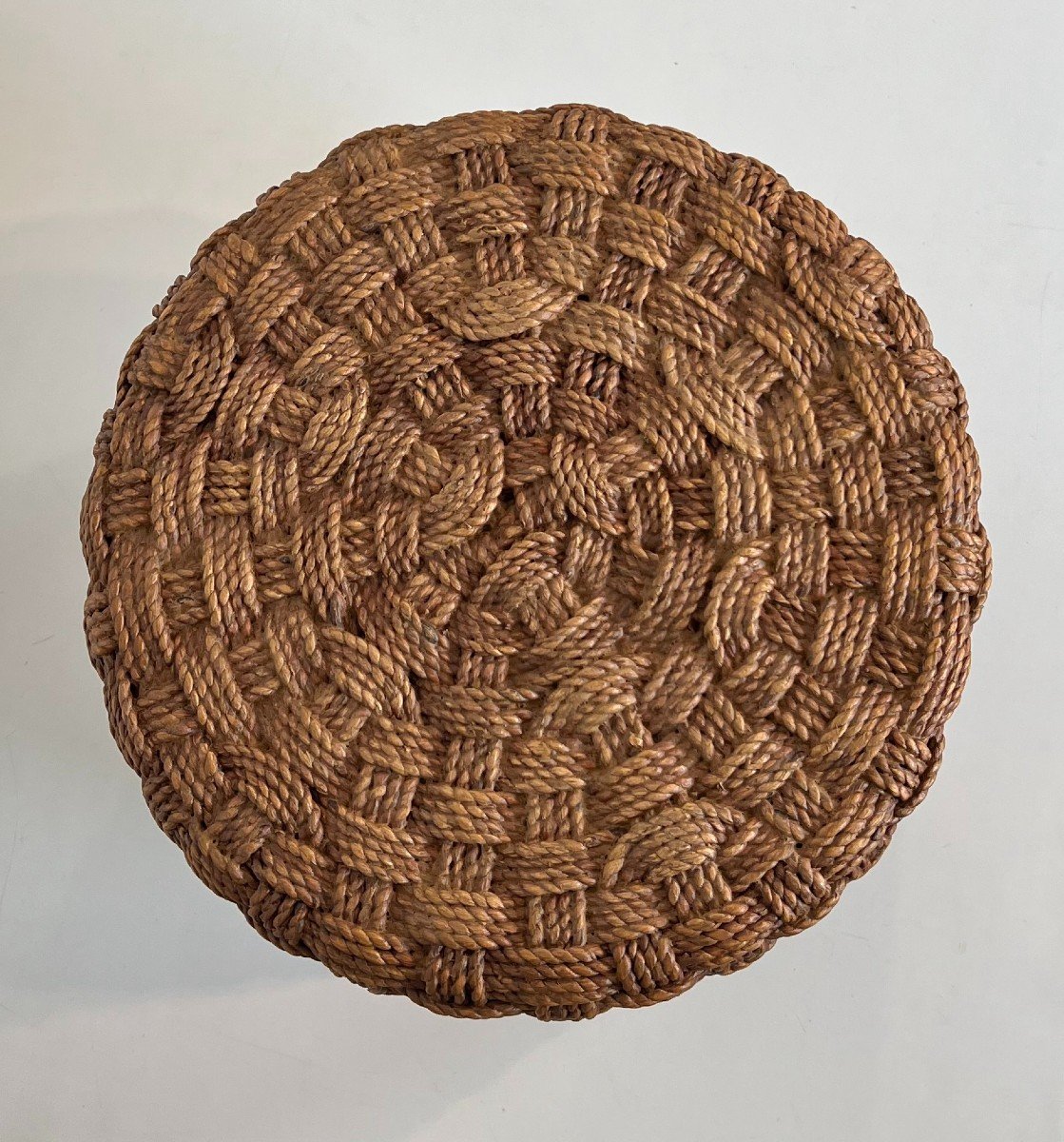 Pair Of Rope Stools With Wooden Round Feet. French Work In The Style Of Adrien Audoux And Frida-photo-2