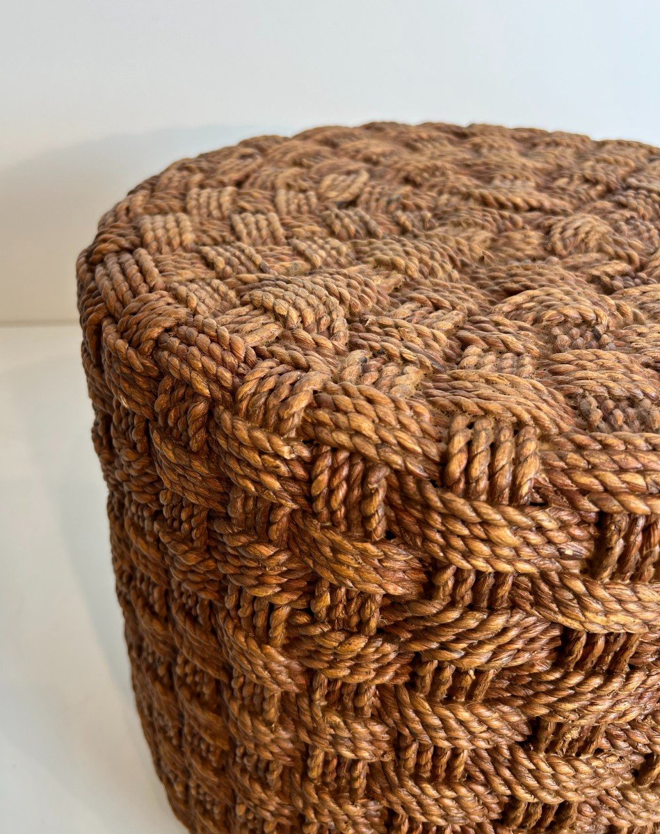 Pair Of Rope Stools With Wooden Round Feet. French Work In The Style Of Adrien Audoux And Frida-photo-3