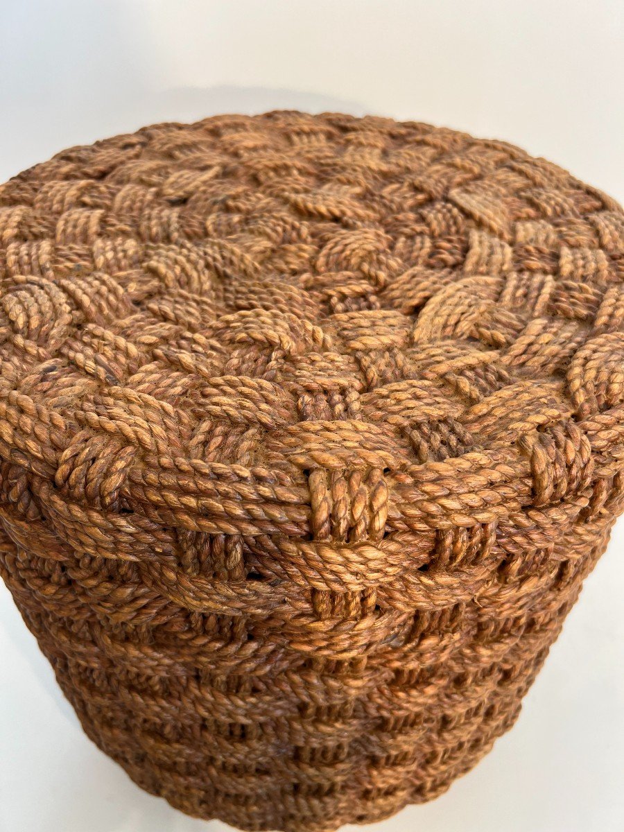 Pair Of Rope Stools With Wooden Round Feet. French Work In The Style Of Adrien Audoux And Frida-photo-4