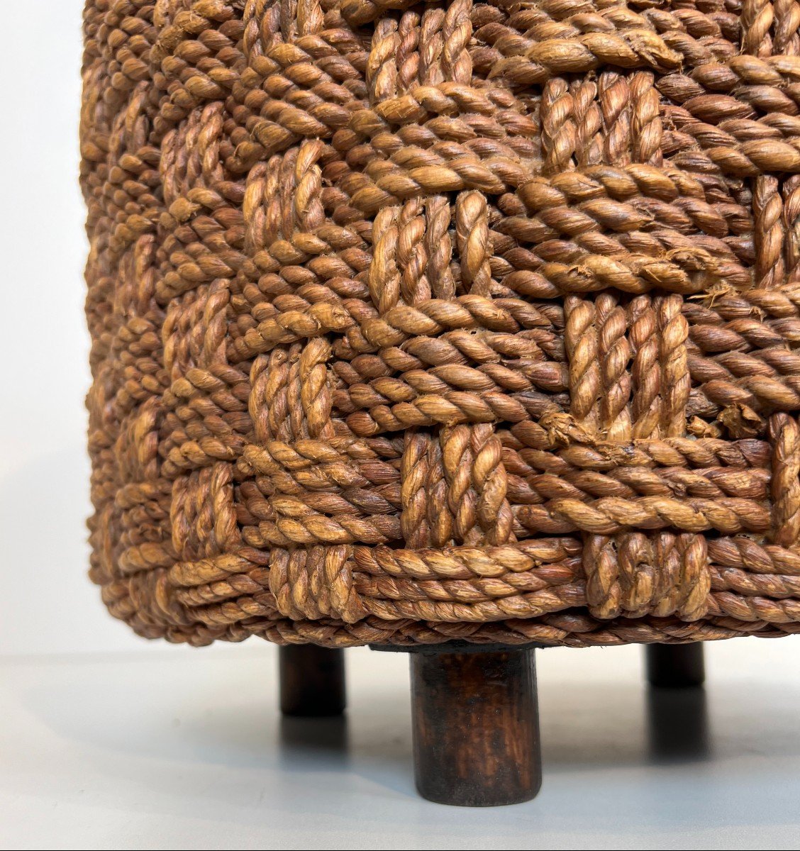 Pair Of Rope Stools With Wooden Round Feet. French Work In The Style Of Adrien Audoux And Frida-photo-5