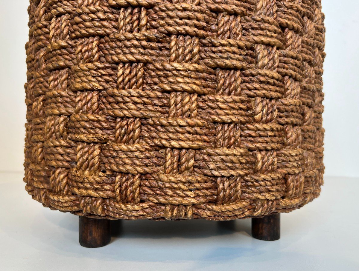 Pair Of Rope Stools With Wooden Round Feet. French Work In The Style Of Adrien Audoux And Frida-photo-6