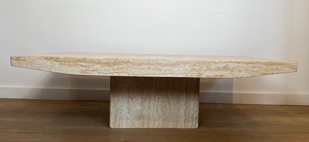 Table Basse Design En Travertin. Travail Italien Signé Stone International. Vers 1980-photo-4