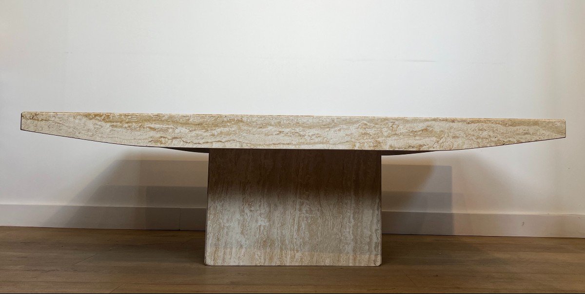 Table Basse Design En Travertin. Travail Italien Signé Stone International. Vers 1980-photo-1