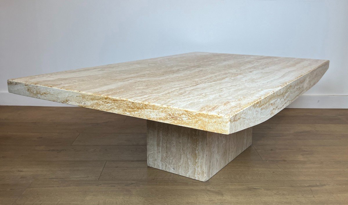 Table Basse Design En Travertin. Travail Italien Signé Stone International. Vers 1980-photo-2