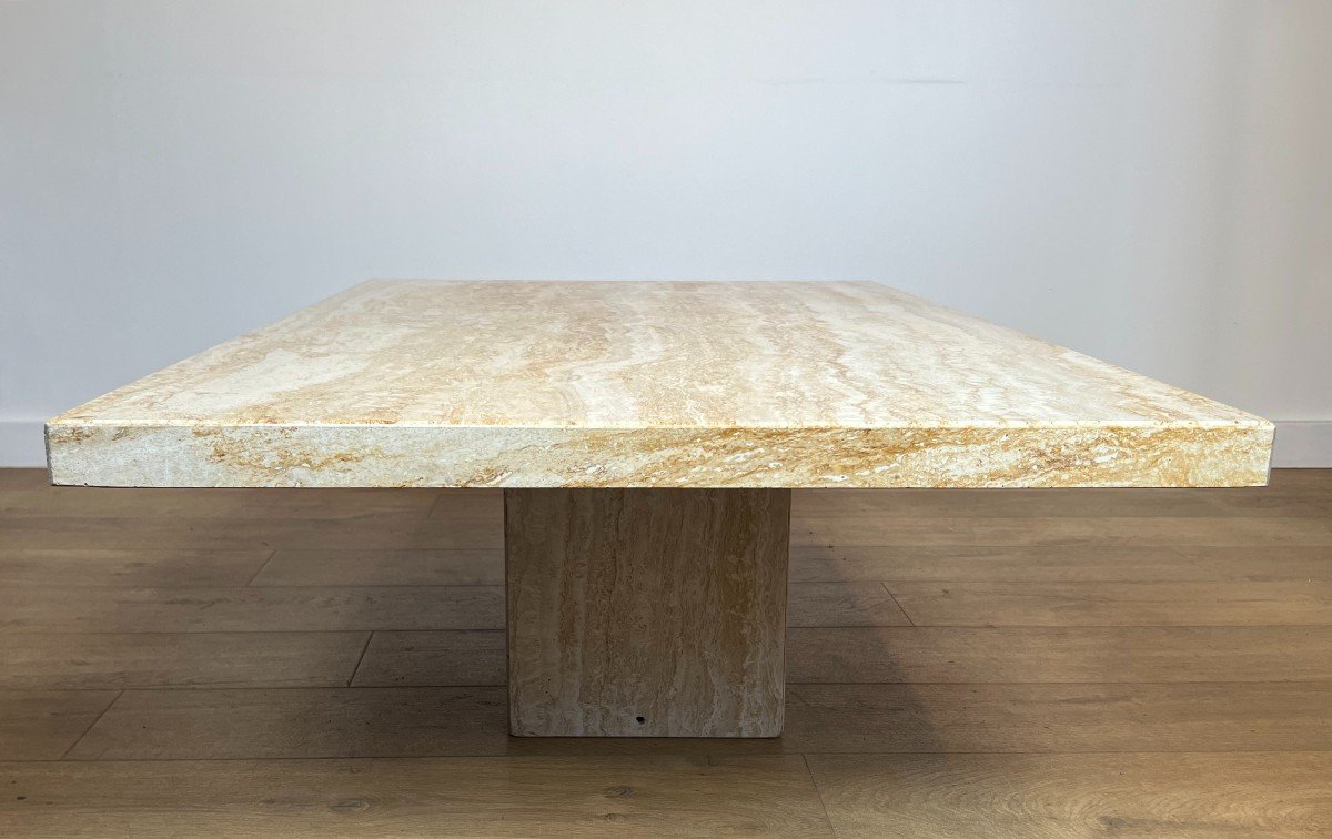 Table Basse Design En Travertin. Travail Italien Signé Stone International. Vers 1980-photo-3