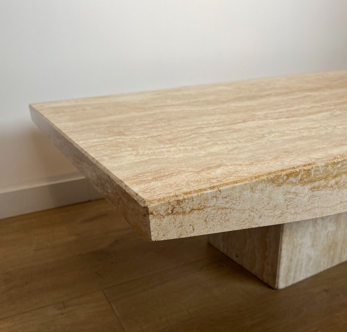 Table Basse Design En Travertin. Travail Italien Signé Stone International. Vers 1980-photo-6