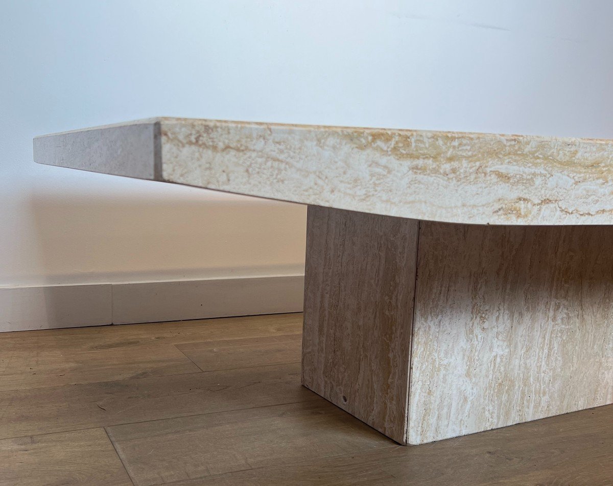 Table Basse Design En Travertin. Travail Italien Signé Stone International. Vers 1980-photo-7