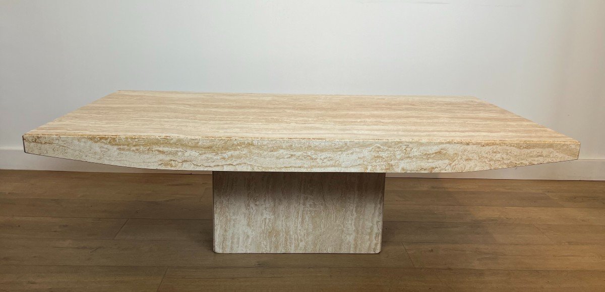 Table Basse Design En Travertin. Travail Italien Signé Stone International. Vers 1980-photo-8