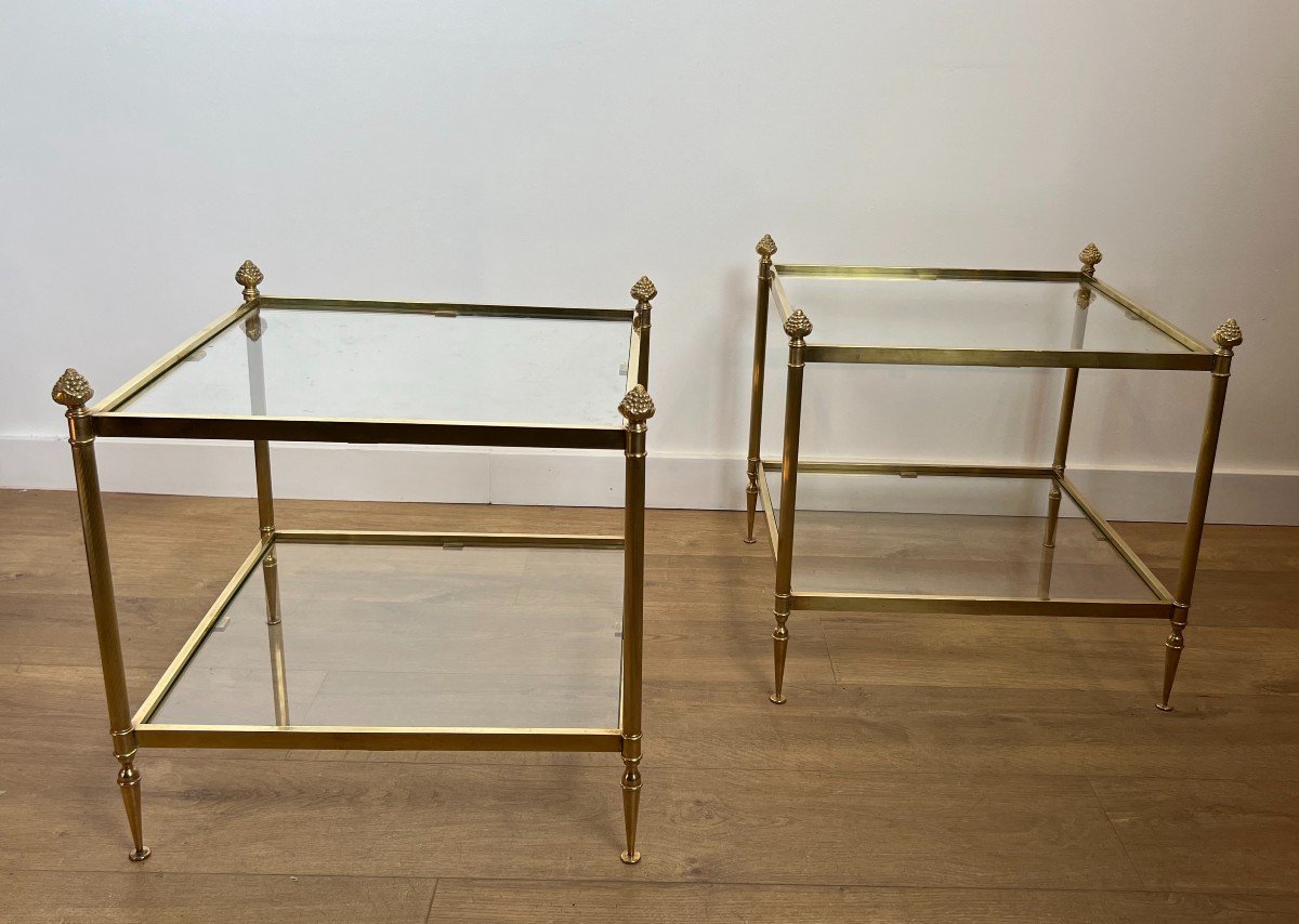 Pair Of Neoclassical Style Brass Side Tables. French Work By Maison Jansen. Circa 1940-photo-2