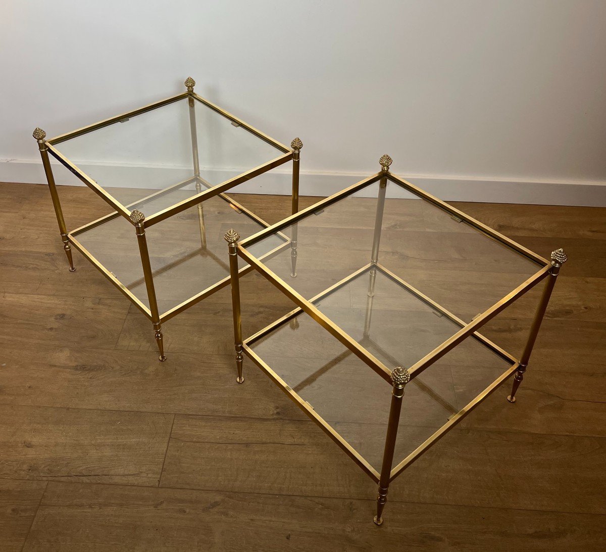 Pair Of Neoclassical Style Brass Side Tables. French Work By Maison Jansen. Circa 1940-photo-3