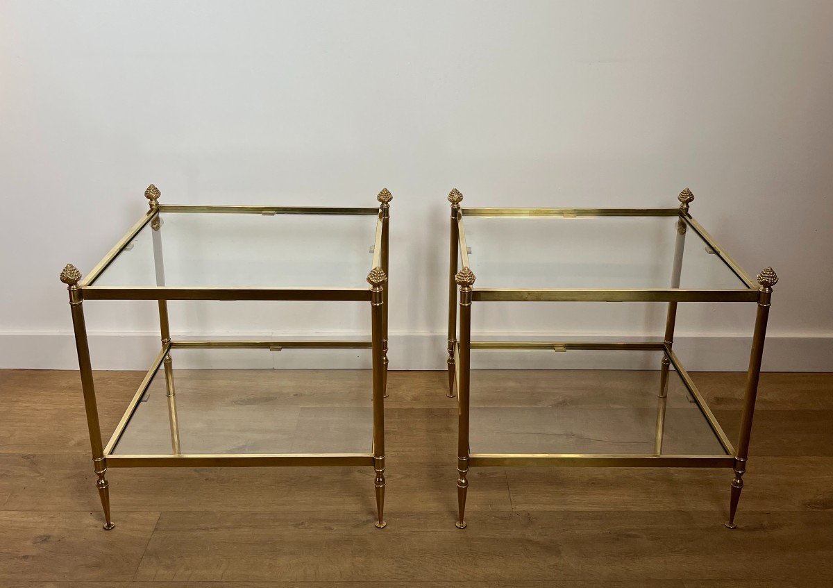 Pair Of Neoclassical Style Brass Side Tables. French Work By Maison Jansen. Circa 1940-photo-5