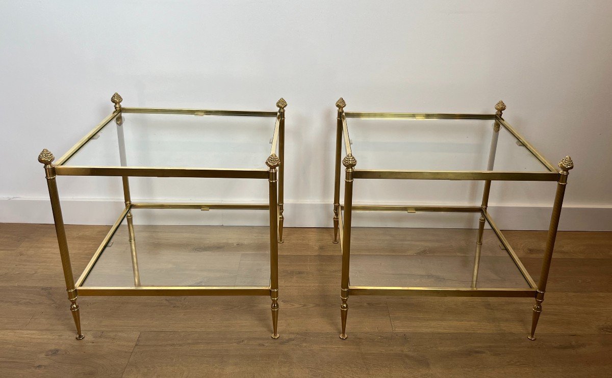 Pair Of Neoclassical Style Brass Side Tables. French Work By Maison Jansen. Circa 1940