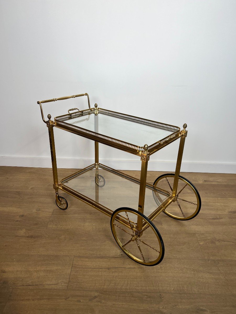 Neoclassical Style Brass Drinks Trolley Decorated With Lily Flowers. French Work -photo-3