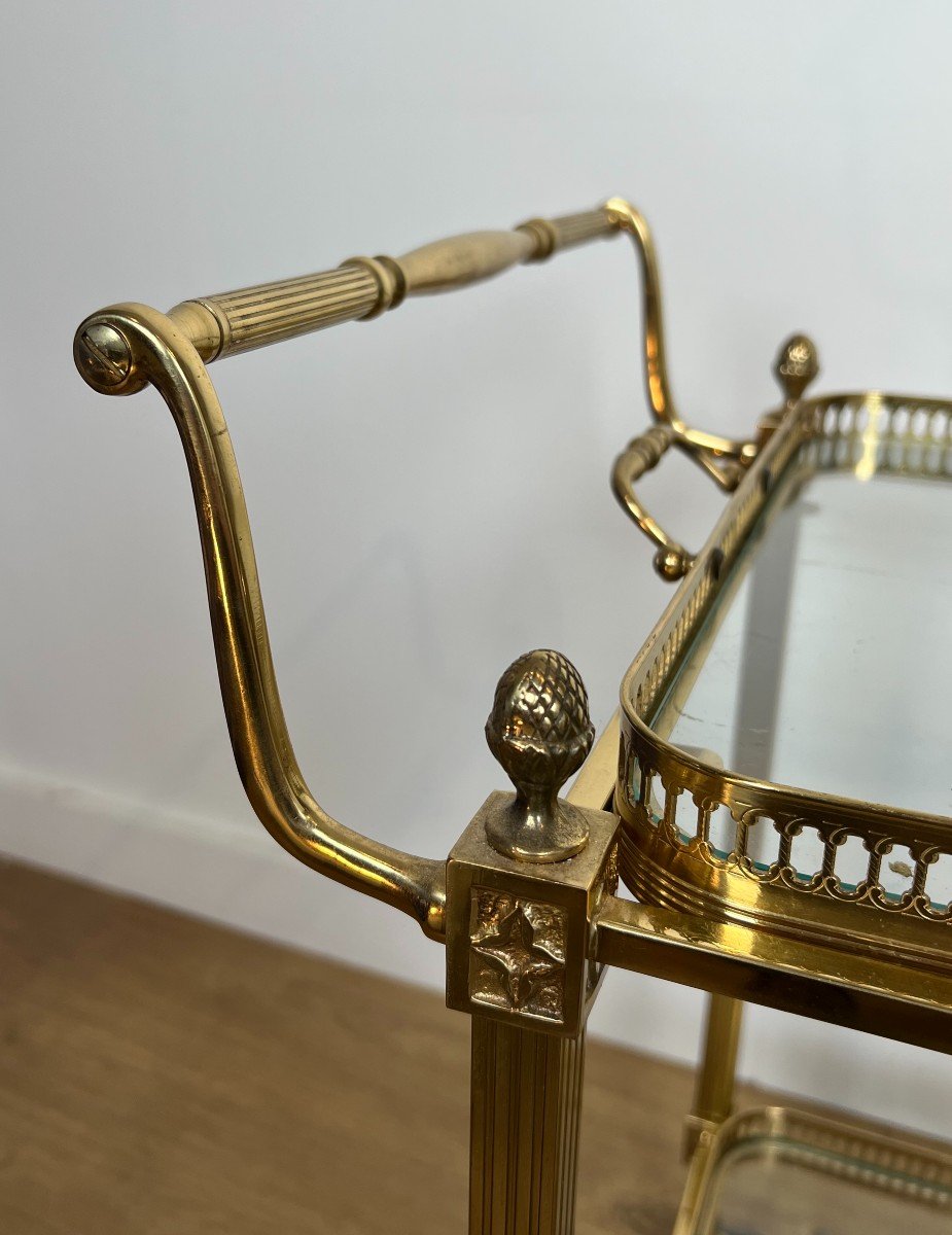 Neoclassical Style Brass Drinks Trolley Decorated With Lily Flowers. French Work -photo-2