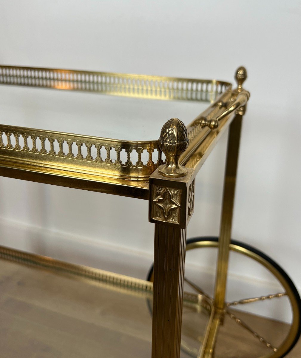 Neoclassical Style Brass Drinks Trolley Decorated With Lily Flowers. French Work -photo-3