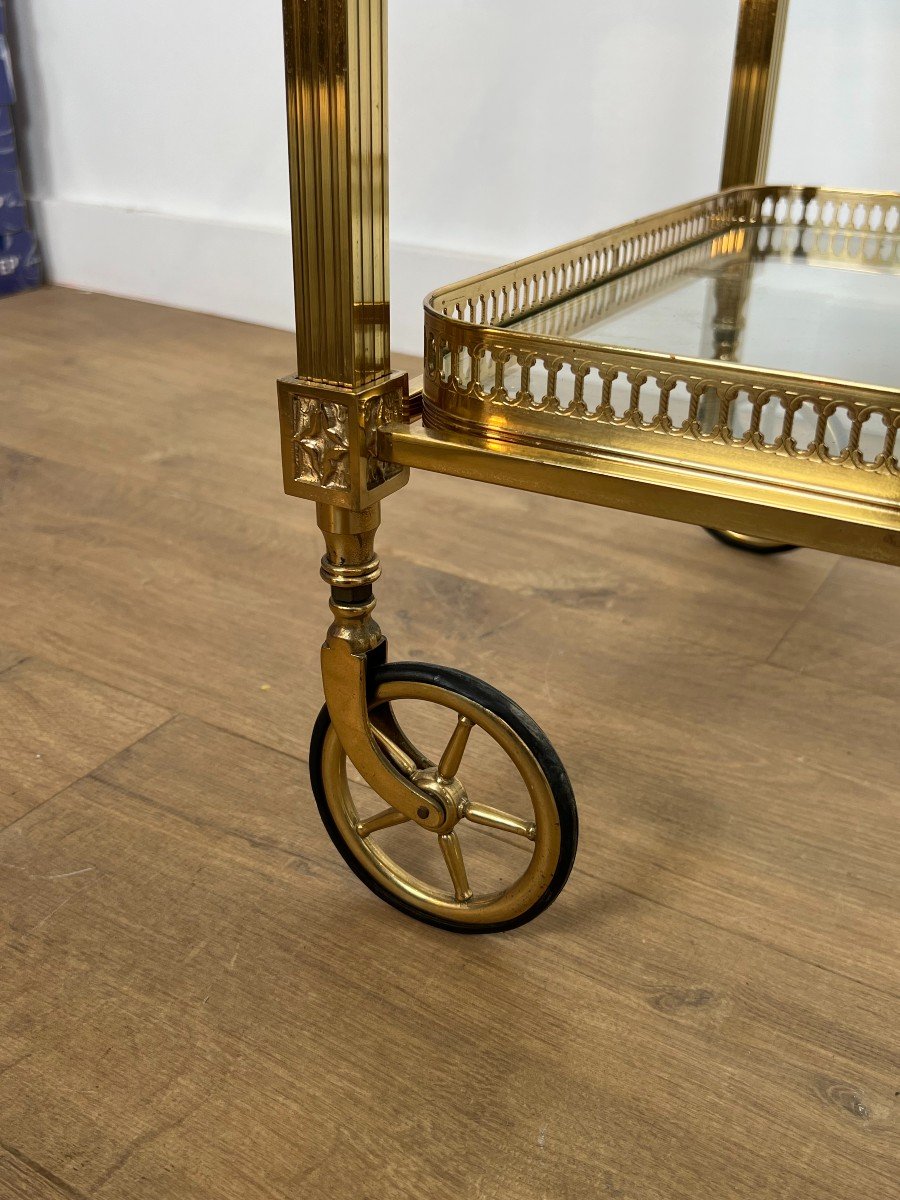 Neoclassical Style Brass Drinks Trolley Decorated With Lily Flowers. French Work -photo-4