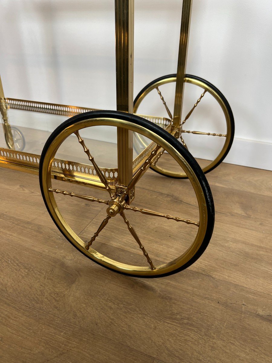 Neoclassical Style Brass Drinks Trolley Decorated With Lily Flowers. French Work -photo-5