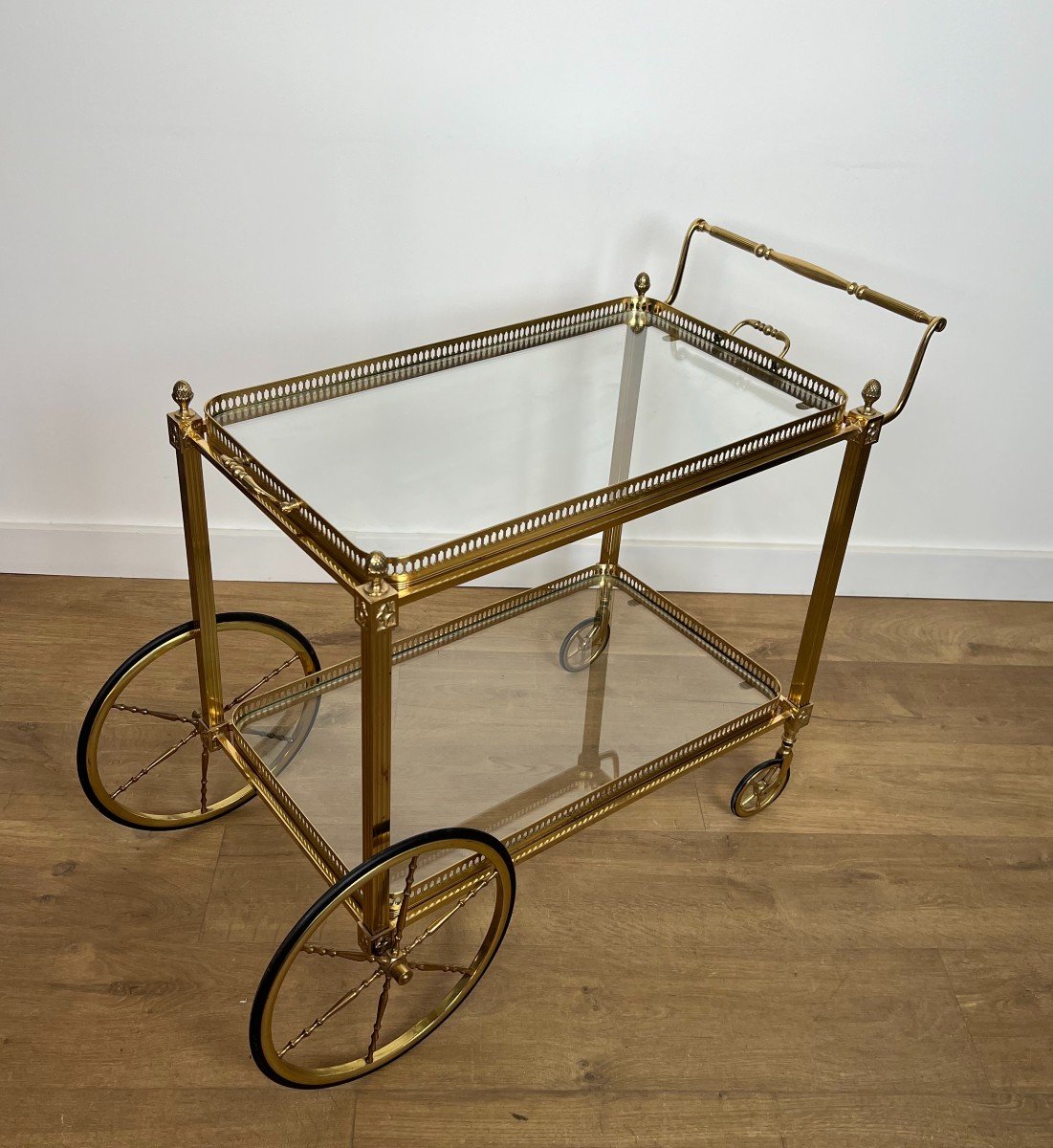 Neoclassical Style Brass Drinks Trolley Decorated With Lily Flowers. French Work -photo-7