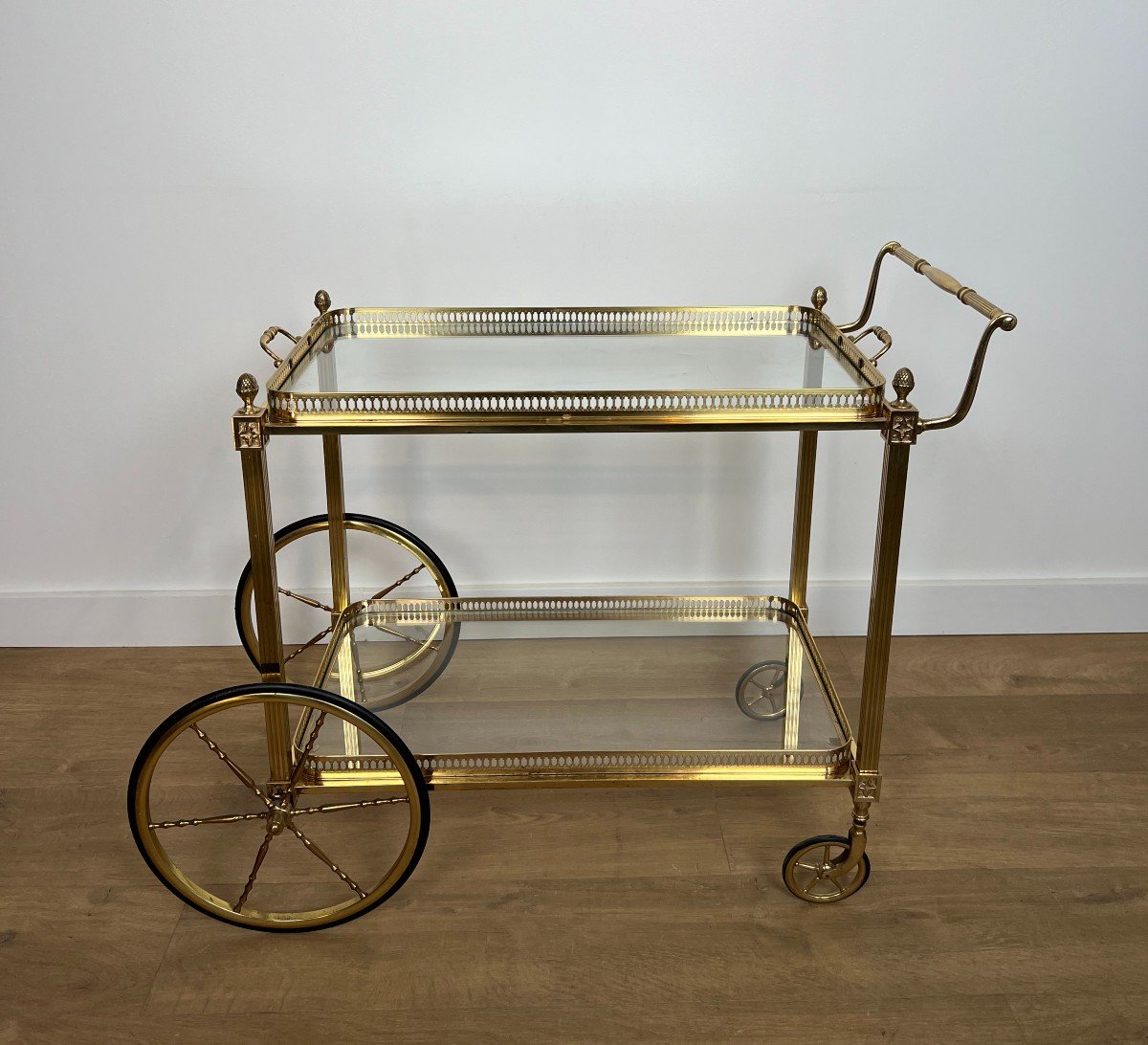 Neoclassical Style Brass Drinks Trolley Decorated With Lily Flowers. French Work -photo-8