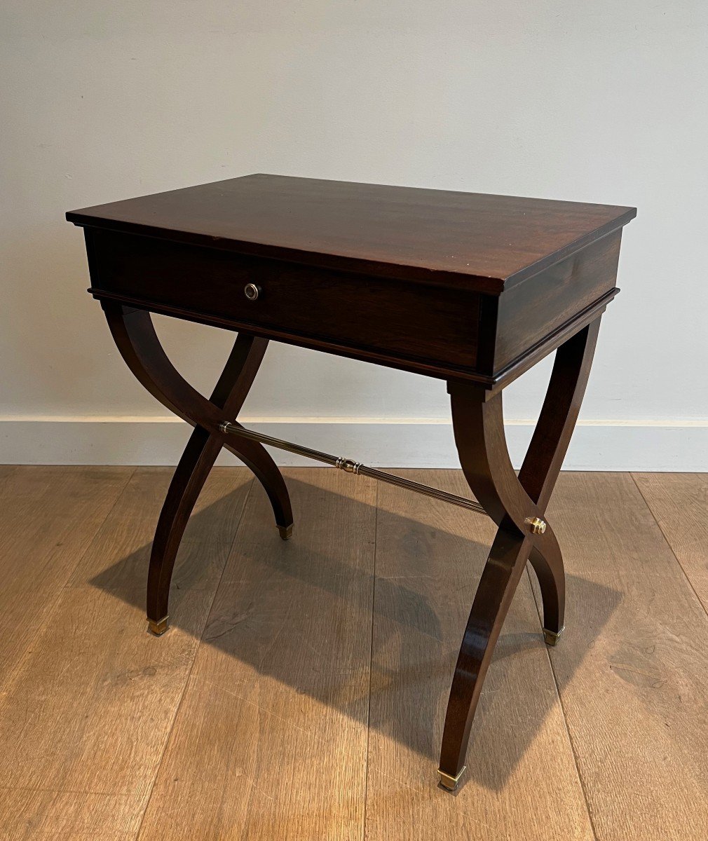 Neoclassical Style Mahogany And Brass Side Table Or Night Stand. French Work -photo-2