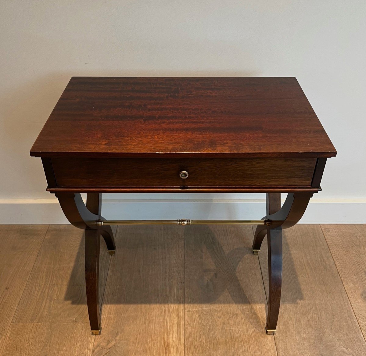 Neoclassical Style Mahogany And Brass Side Table Or Night Stand. French Work -photo-4