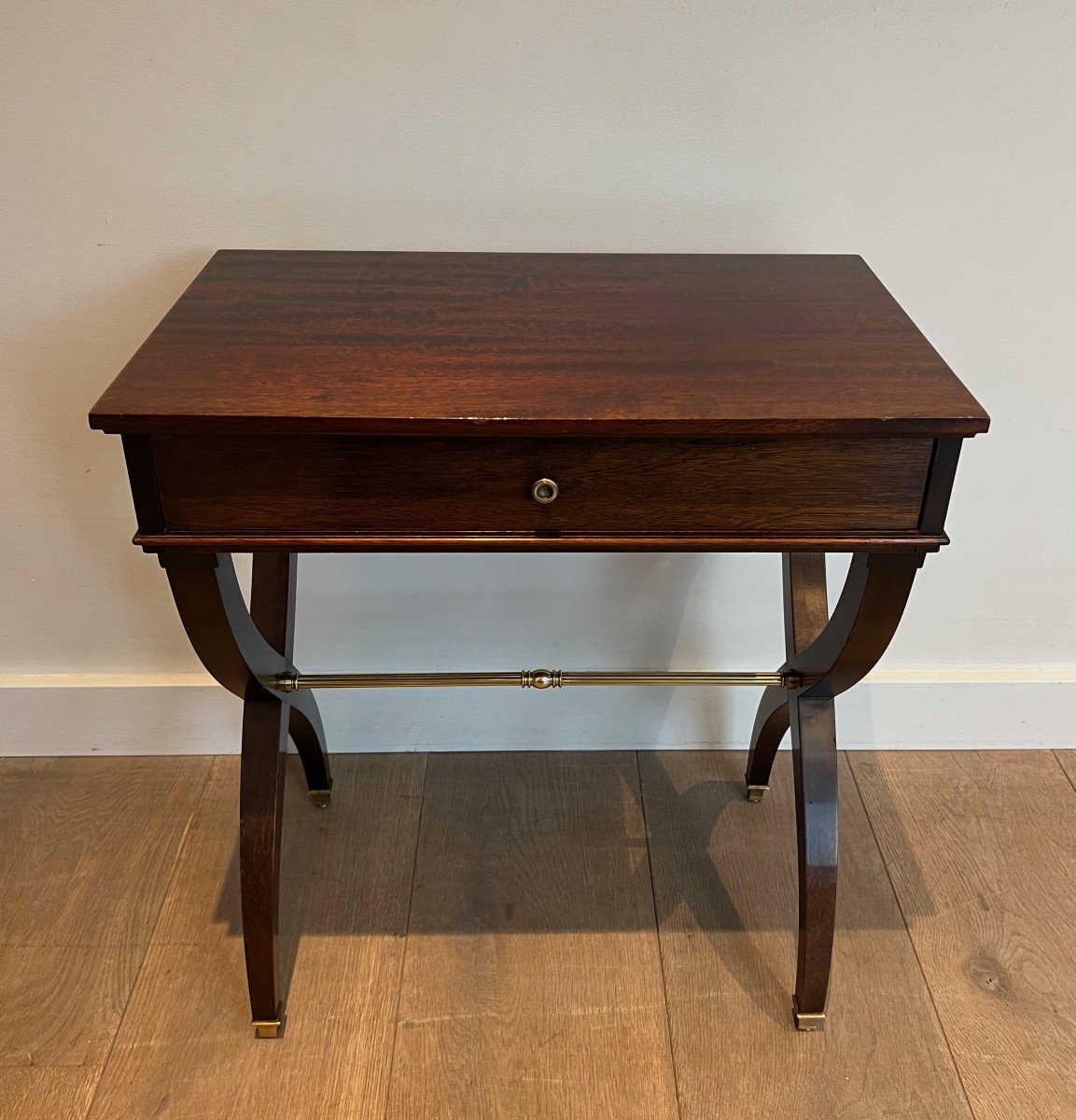 Neoclassical Style Mahogany And Brass Side Table Or Night Stand. French Work -photo-7