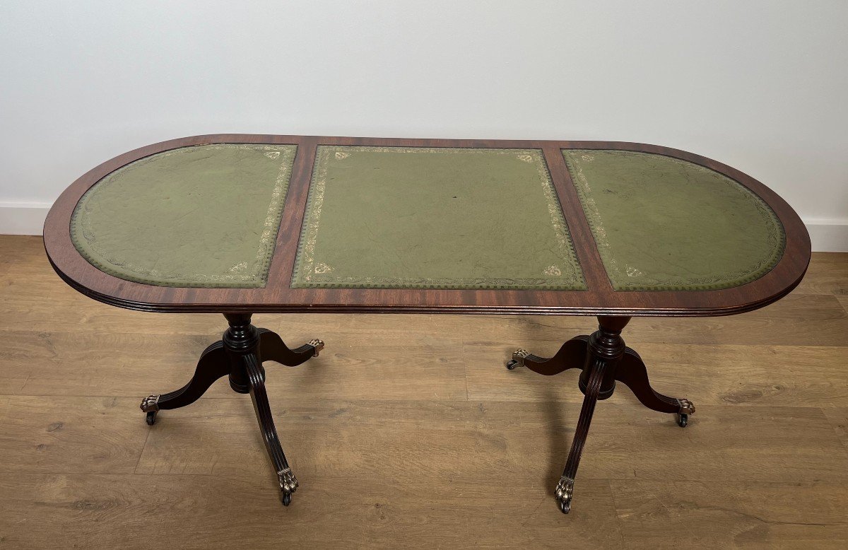 Table Basse De Style Néoclassique En Acajou, Pieds Griffes En Bronze Et Plateaux De Cuir Vert-photo-8