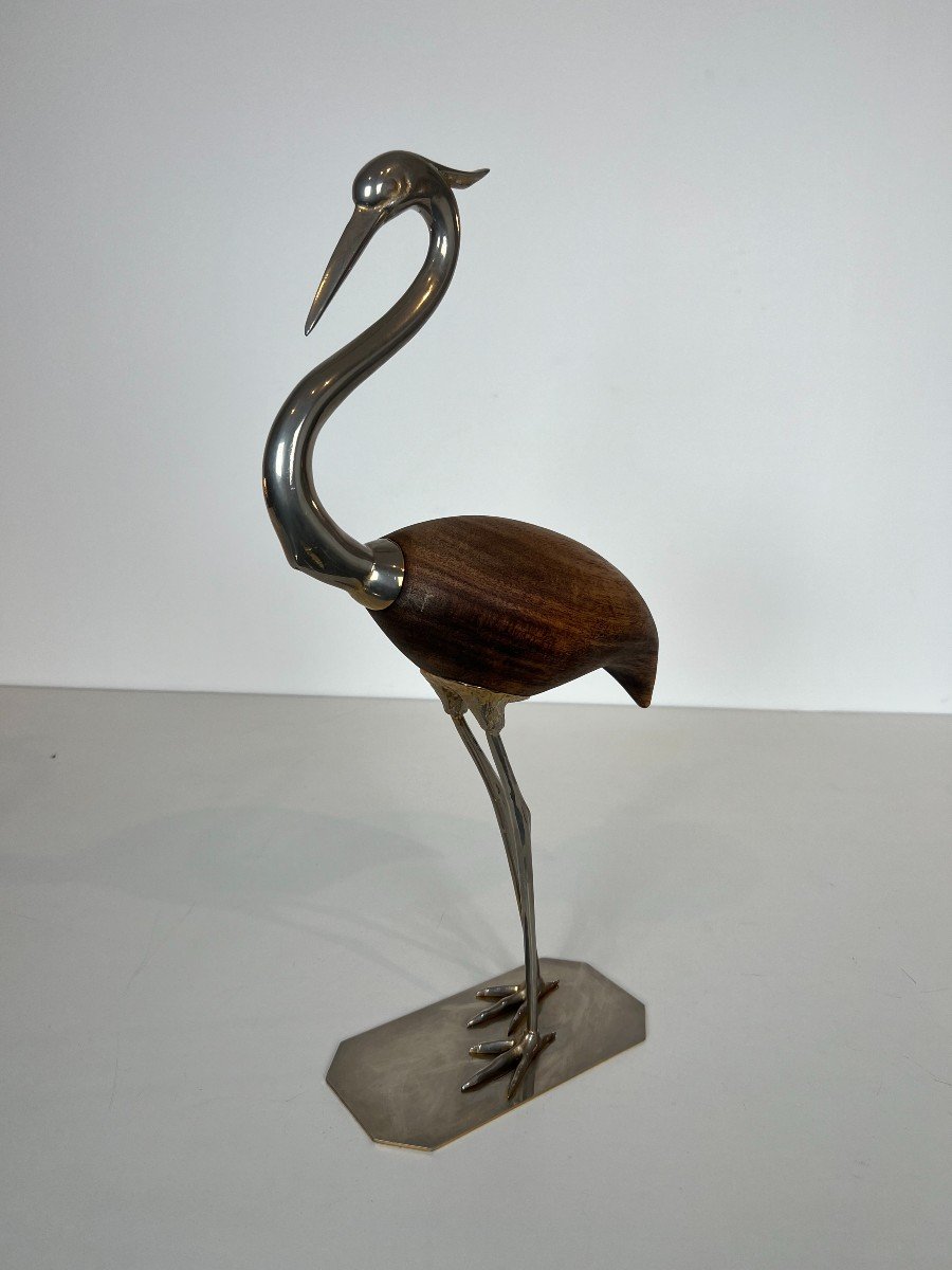 Decorative Exotic Wood And Nickel Bird. French Work. Circa 1970-photo-4