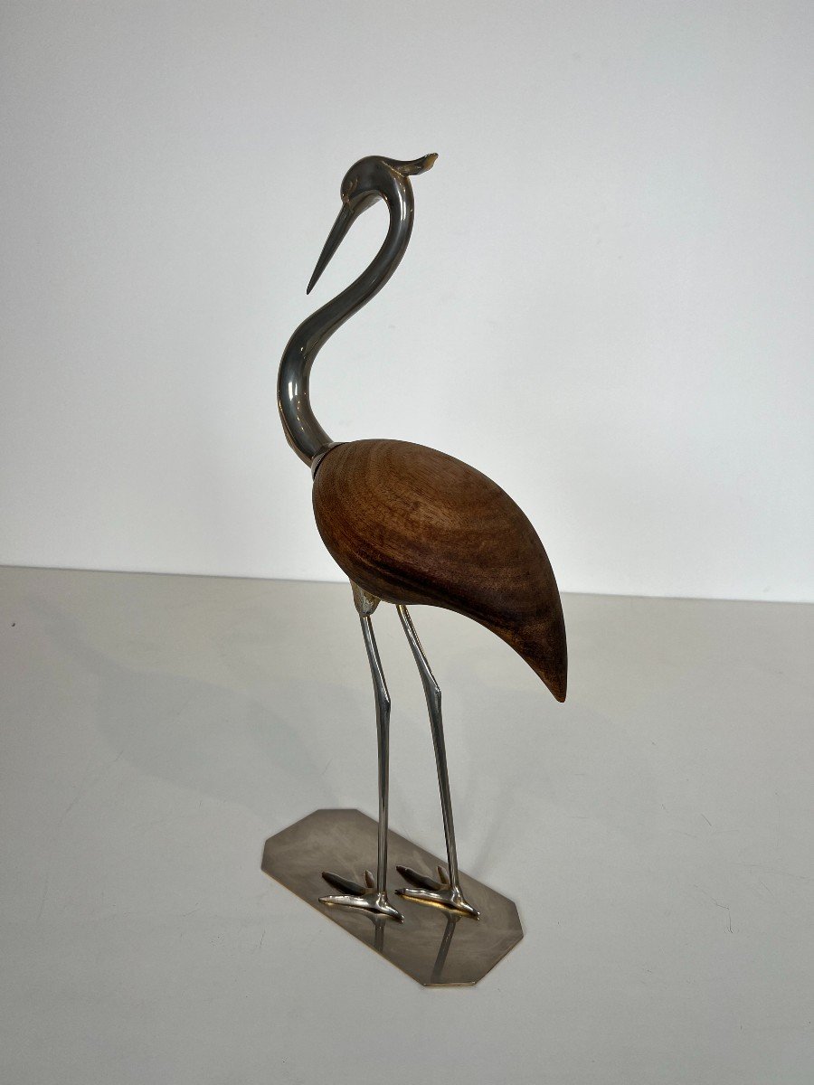 Decorative Exotic Wood And Nickel Bird. French Work. Circa 1970-photo-2