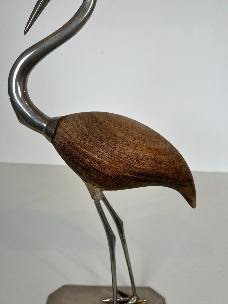 Decorative Exotic Wood And Nickel Bird. French Work. Circa 1970-photo-4