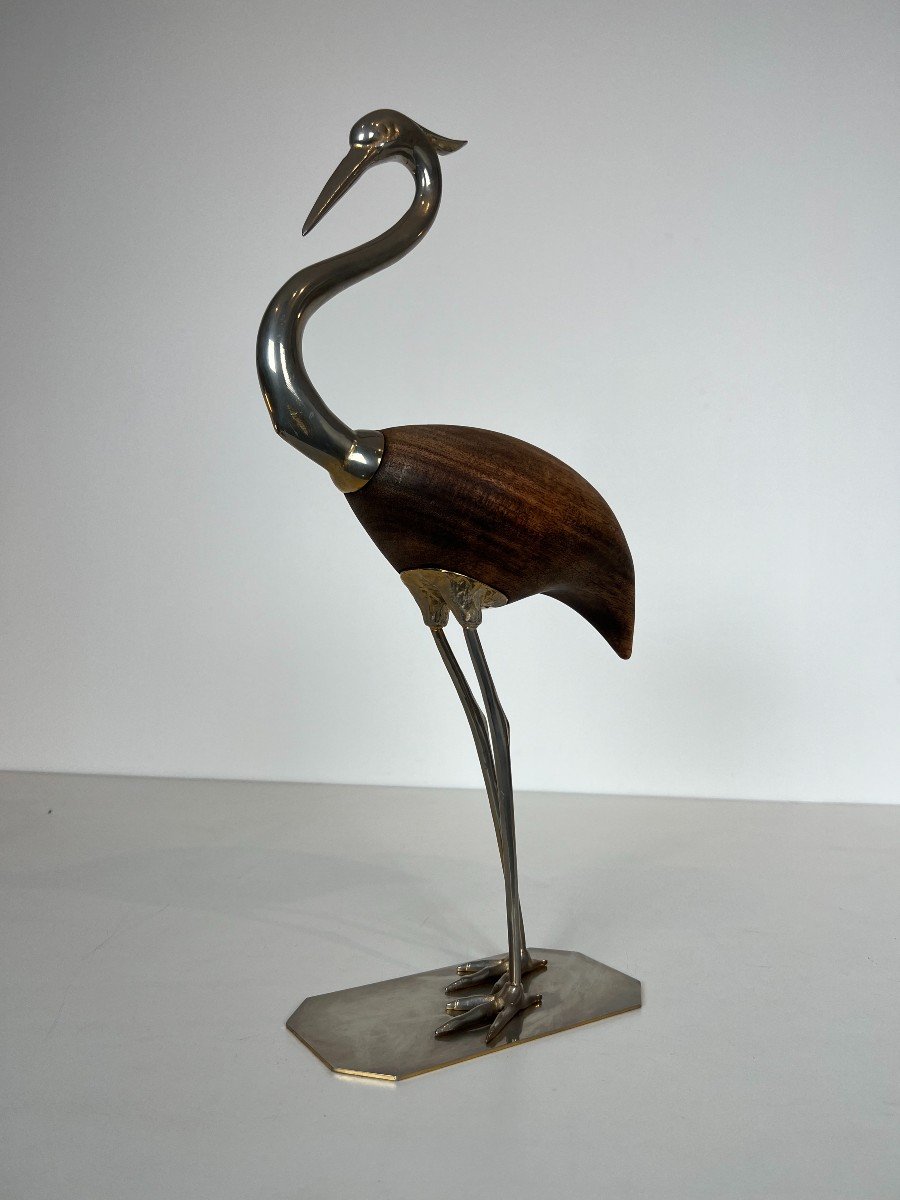 Decorative Exotic Wood And Nickel Bird. French Work. Circa 1970-photo-8