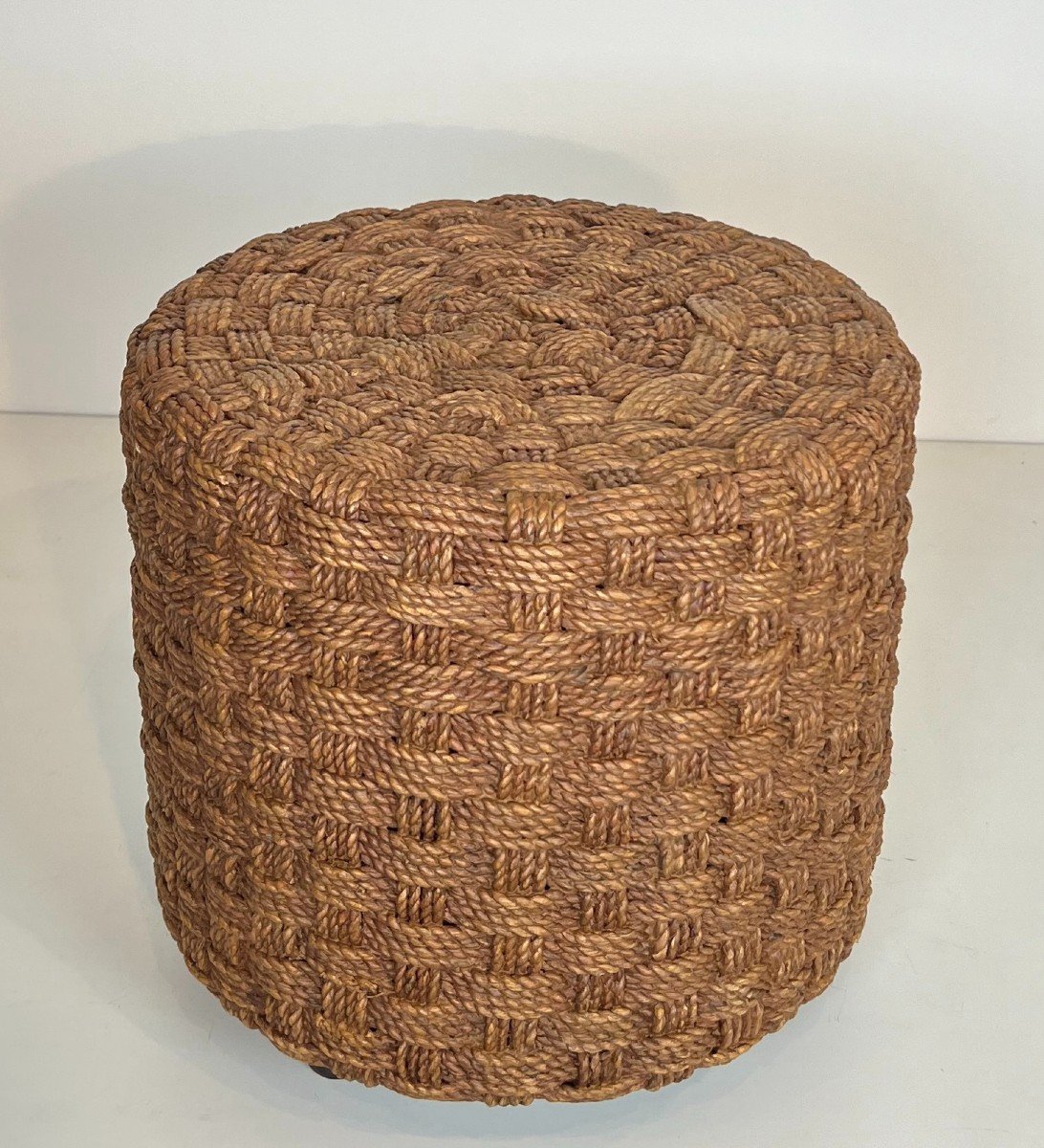 Rope Stool With Wooden Round Feet In The Style Of Adrien Audoux And Frida Minet (audoux Minet)-photo-2