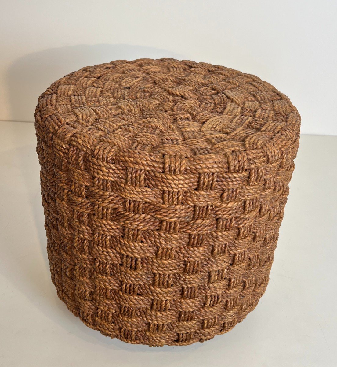 Rope Stool With Wooden Round Feet In The Style Of Adrien Audoux And Frida Minet (audoux Minet)-photo-3