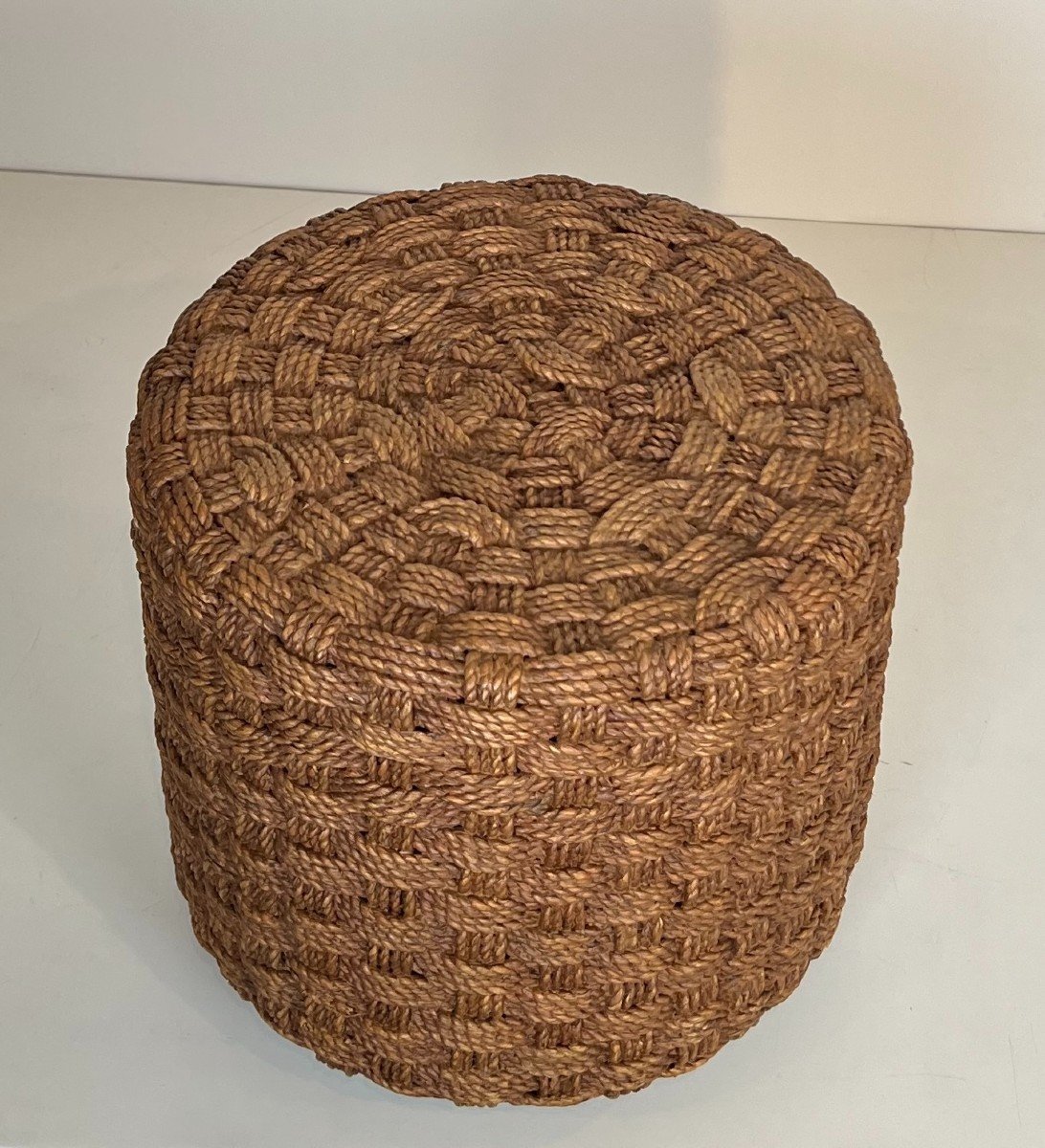 Rope Stool With Wooden Round Feet In The Style Of Adrien Audoux And Frida Minet (audoux Minet)-photo-4