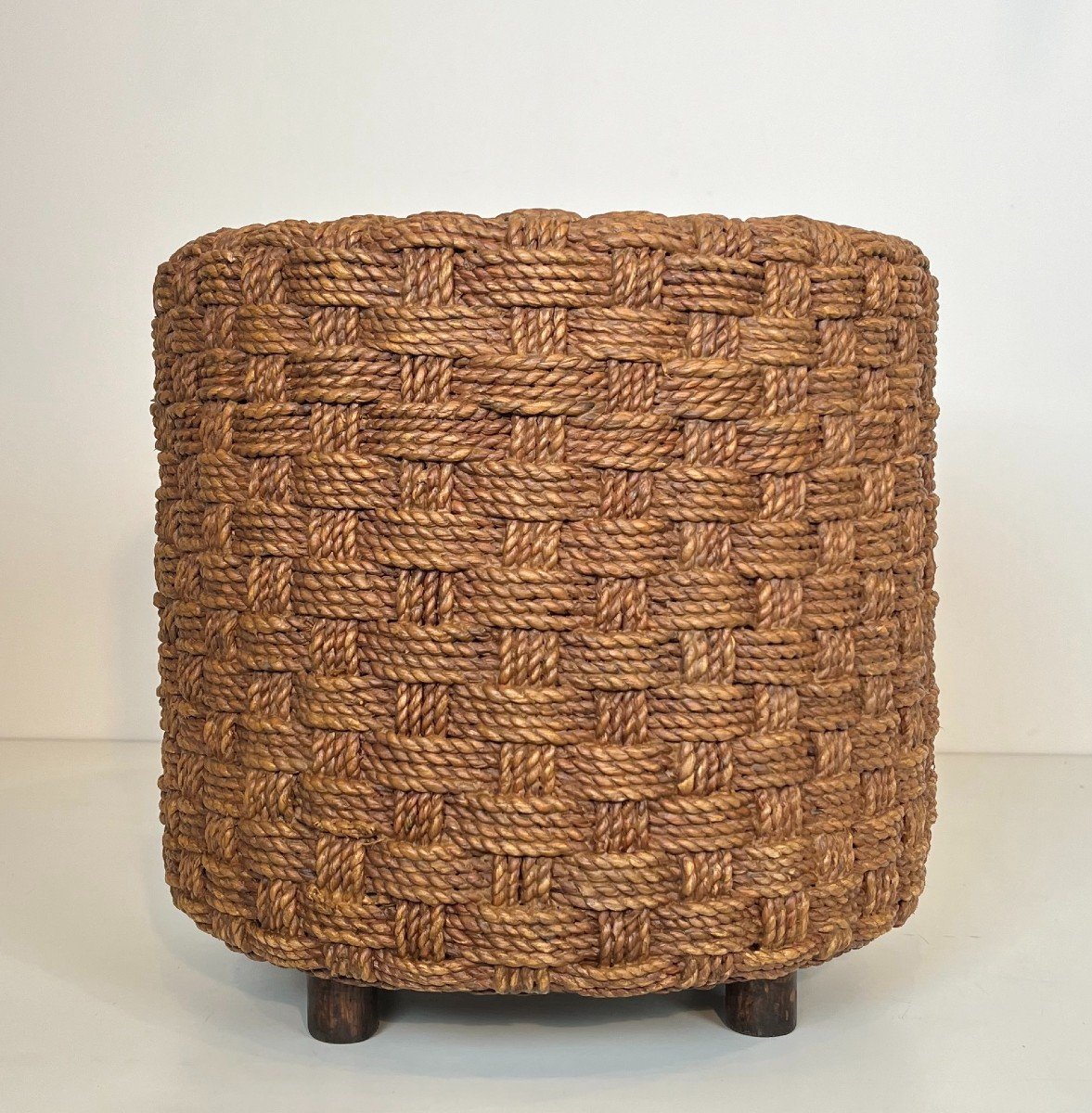 Rope Stool With Wooden Round Feet In The Style Of Adrien Audoux And Frida Minet (audoux Minet)-photo-1