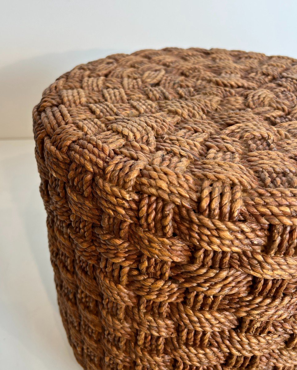 Rope Stool With Wooden Round Feet In The Style Of Adrien Audoux And Frida Minet (audoux Minet)-photo-3