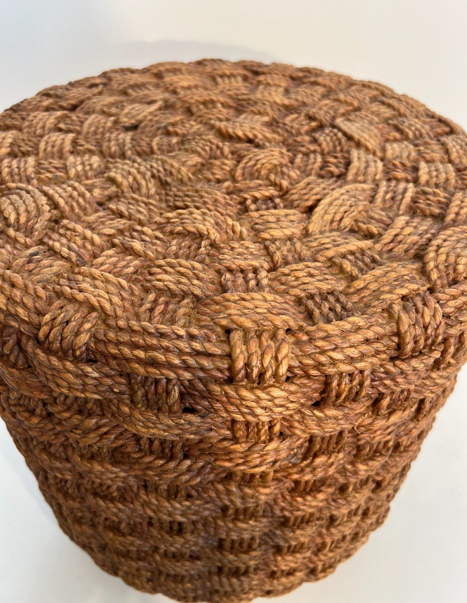 Rope Stool With Wooden Round Feet In The Style Of Adrien Audoux And Frida Minet (audoux Minet)-photo-4