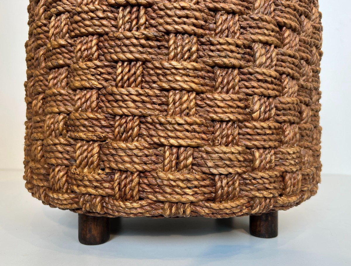 Rope Stool With Wooden Round Feet In The Style Of Adrien Audoux And Frida Minet (audoux Minet)-photo-6