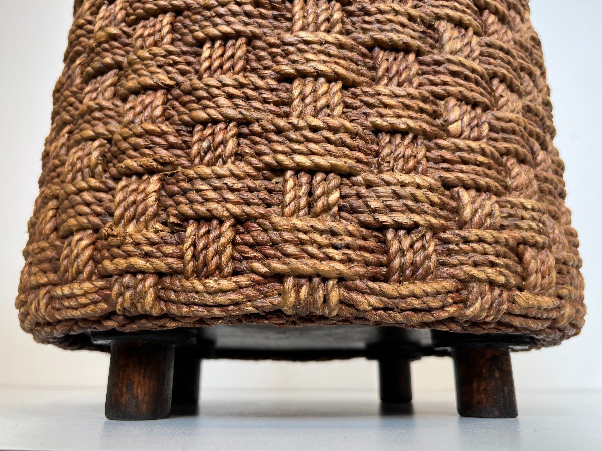 Rope Stool With Wooden Round Feet In The Style Of Adrien Audoux And Frida Minet (audoux Minet)-photo-7