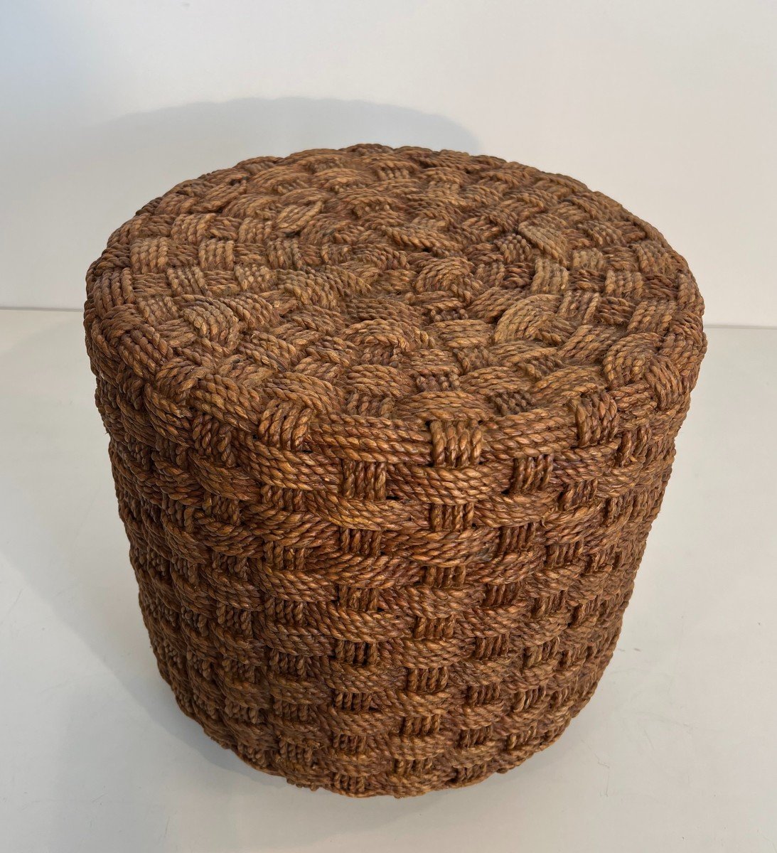 Rope Stool With Wooden Round Feet In The Style Of Adrien Audoux And Frida Minet (audoux Minet)-photo-8