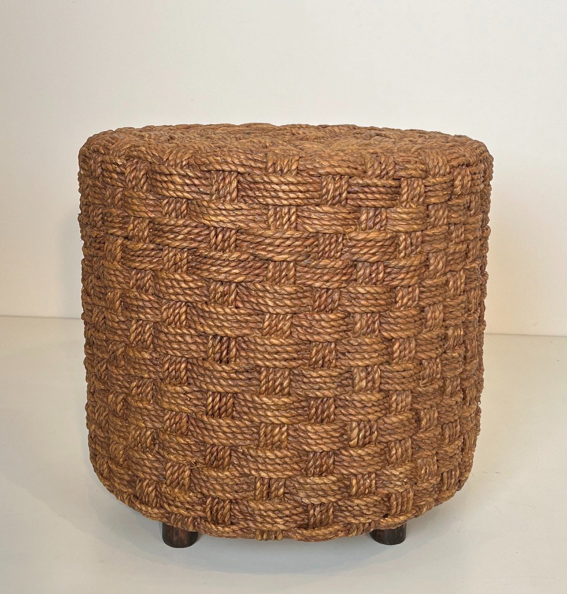 Rope Stool With Wooden Round Feet In The Style Of Adrien Audoux And Frida Minet (audoux Minet)